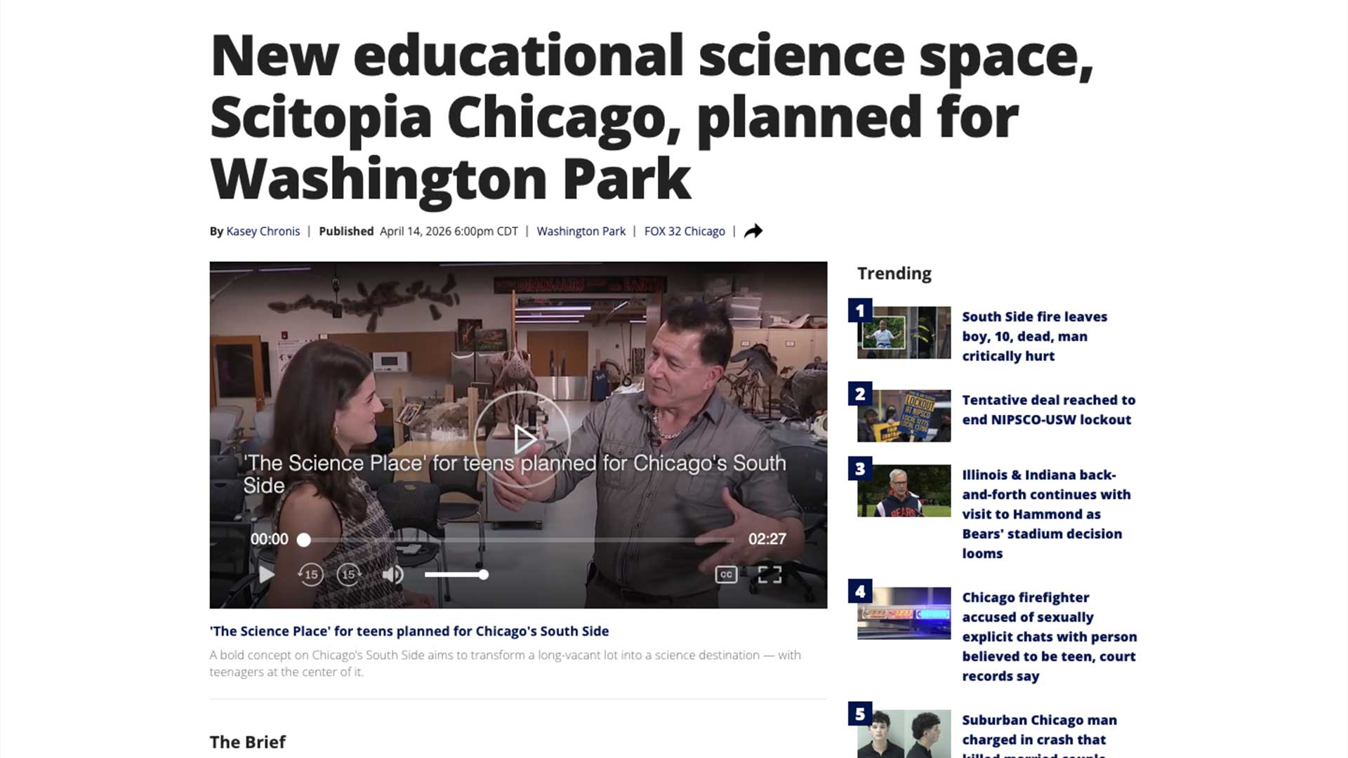 New educational science space, Scitopia Chicago, planned for Washington Park