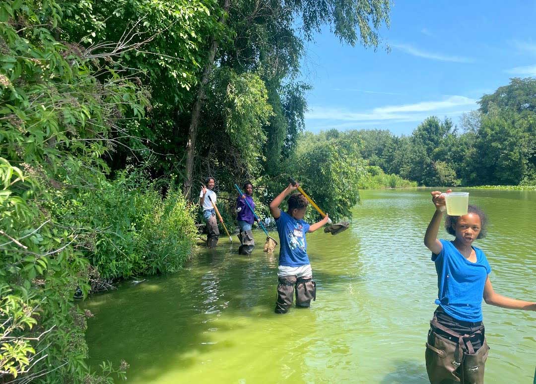 EcoLab teens wade in to investigate the health of Washington Park’s lagoon.